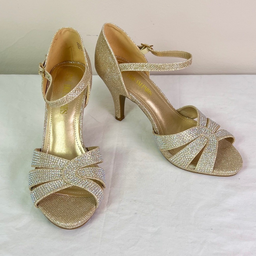 Dream Pairs Amore-1 Kitten Heels 9.5 Gold Rhinestone Glitter Formal Evening Chic